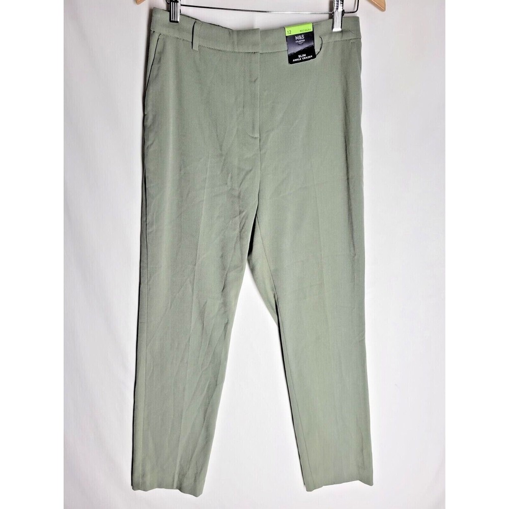 NWT M&S Collection Women's Pant Size UK12 US 8 Green Slim Ankle Grazer High Rise